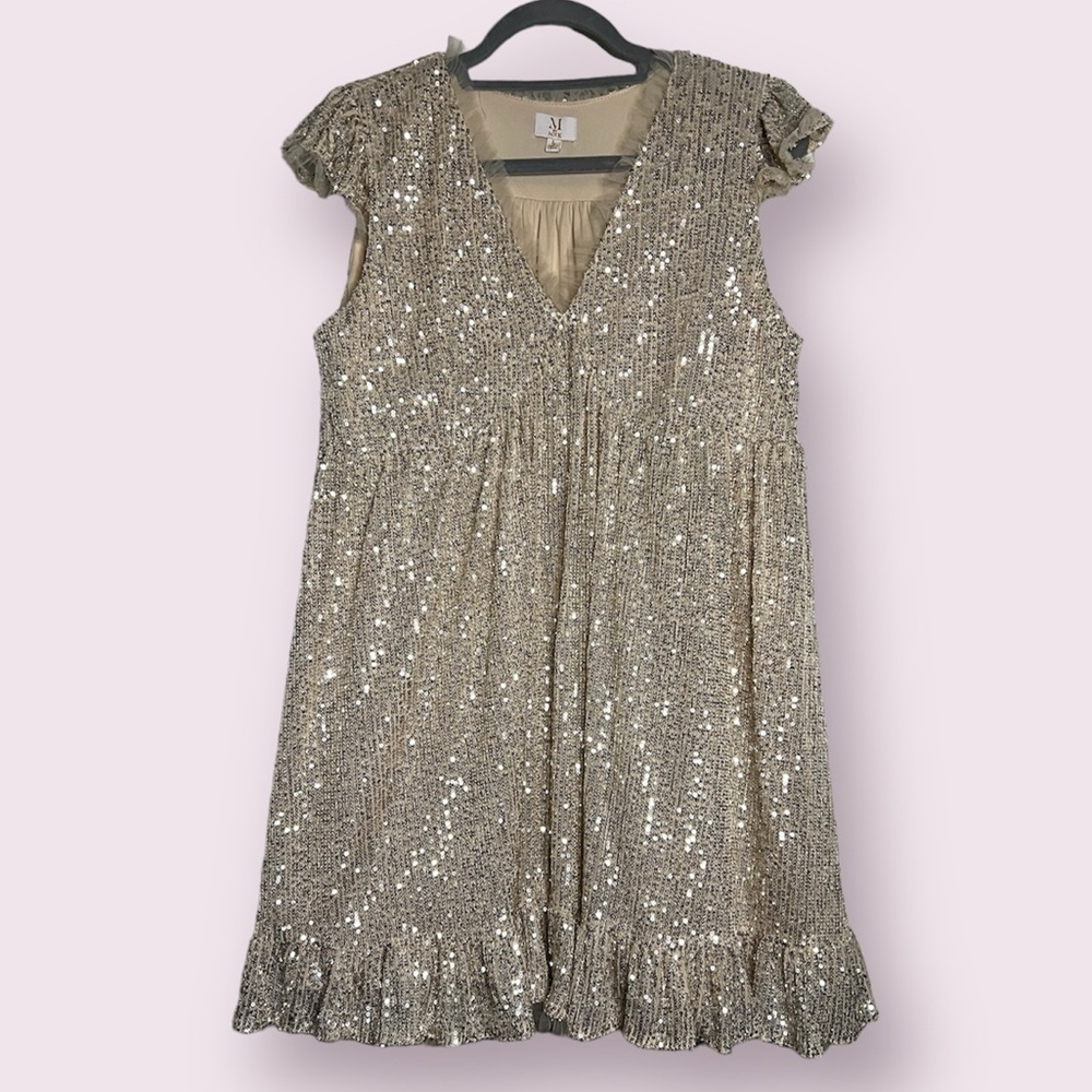 Sequin V-Neck Mini Dress in Champagne